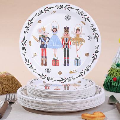 10/20/40/50 件，圣诞胡桃夹子派对用品圣诞胡桃夹子 7 英寸和 9 英寸纸盘，一次性圣诞纸盘，适合冬季圣诞节派对节日圣诞装饰，胡桃夹子圣诞派对装饰一次性甜点纸盘