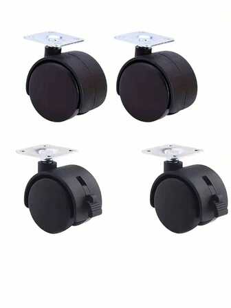 4 ruedas giratorias con frenos - Estructura de plástico y metal resistente, 2 con frenos y 2 sin frenos, adecuadas para carros, cajas de almacenamiento, estanterías y gabinetes, diseño de fácil rodadura y bloqueo