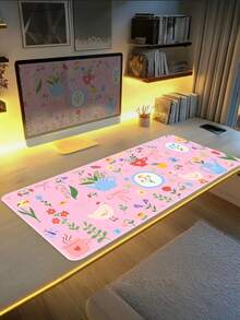 粉色蝴蝶结鼠标垫，可爱风格，学术时尚电脑桌垫，适用于笔记本电脑，防滑橡胶底座，办公配件，装饰性缝边桌垫 - 彩色 - 查看 2