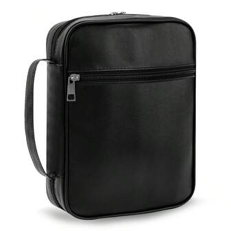 Classic Black Leather Bible Cover With Zipper Pocket & Handle | Elegant Holy Bible Case For Men & Women | Christian Gift For Church, Study & Travel