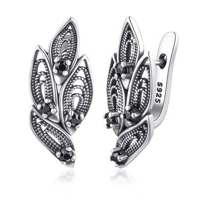 925 Sterling Silver Geometric Vintage Zirconia Women's Earrings, Hollow Design Exaggerated Gothic Style Black Zirconia Earrings, Suitable For Parties, Gatherings, Daily Wear, Gift For Family, Friends, Christmas, Valentine's Day, Birthday (Gift Box)