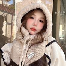 Women Beanie Hat - C3408 Mũ trùm đầu Hello Raw Edge màu đen - Xem 4