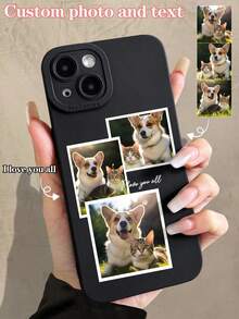 Personalized Letter Text 3-Photo Collage Phone Case With Cardholder, Customizable Multi-Color Frame Compatible With 11, 12, 13, 14, 15, 16 Pro Max, S22, S23, S24 Ultra, A14, A15, A55, Birthday Anniversary Graduation Gift, Shockproof Protective Case - Black - View 2