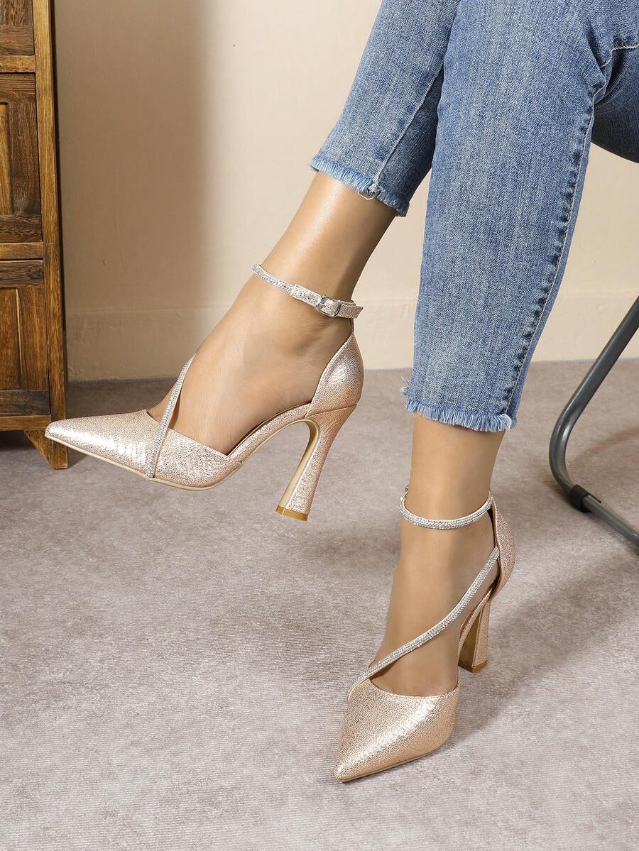 Giày cao gót hở mũi nhọn thanh lịch dự tiệc cho nữ, màu đen, bạc, trắng - Rượu sâm banh - Xem 1