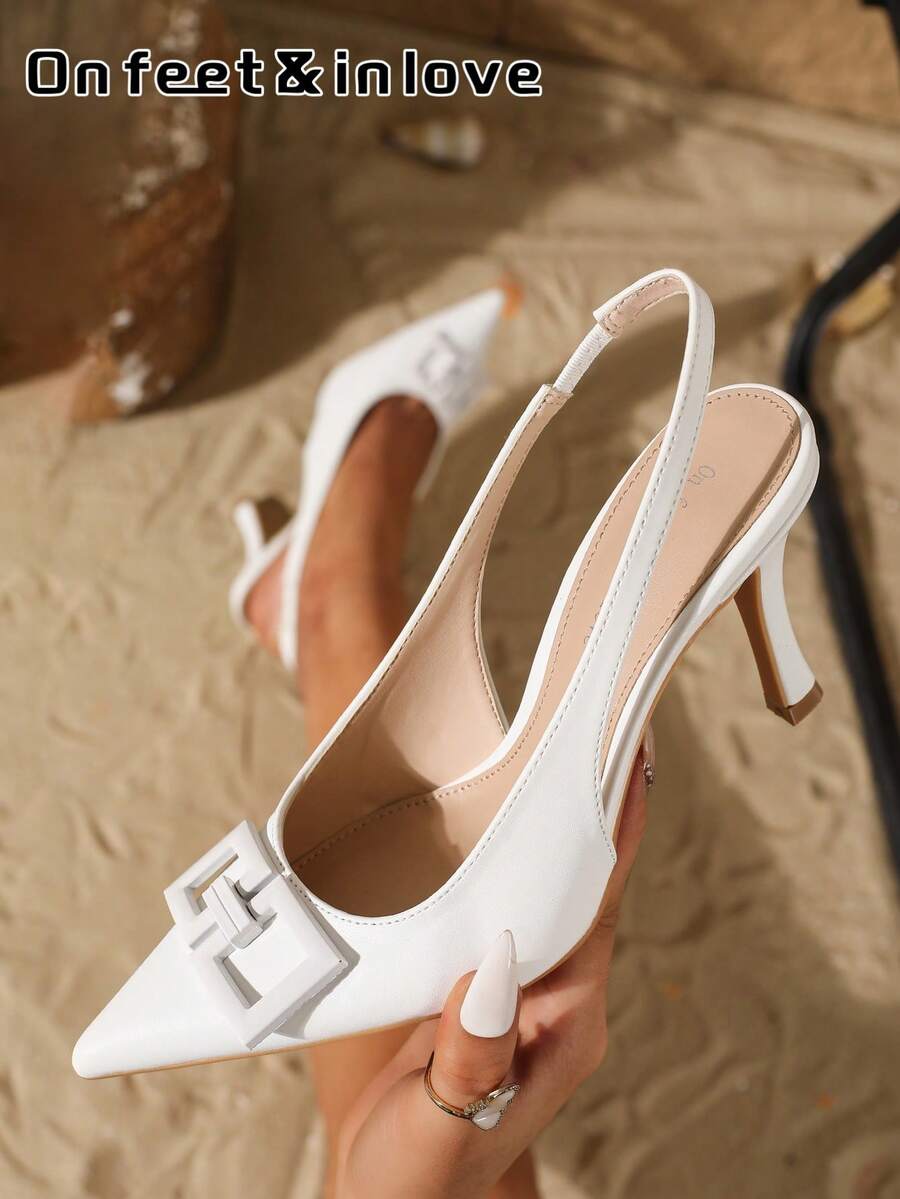 On feet& in love 女士优雅尖头后系带方跟高跟鞋，适合搭配连衣裙和参加婚礼，优雅大方