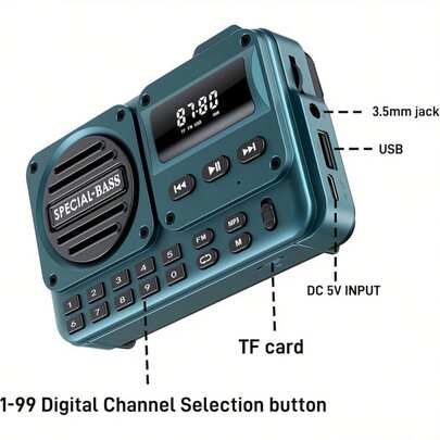 Đài FM cầm tay với màn hình LCD, cổng USB-C, loa rõ nét, giắc cắm tai nghe, tương thích với điện thoại thông minh/máy tính bảng/iPod, thích hợp cho đi bộ, tập thể dục, hoạt động ngoài trời - Thu sóng FM thời gian thực/Không có bộ dò AM - Pin 1200mAh