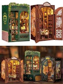 书角套装，DIY迷你小屋房间套装，成人活动迷你拼图书角书架图书馆装饰礼物，手工爱好者的礼物，DIY书架装饰品是收藏家的最爱（猫头鹰书店/猫伯爵书房/书店回忆） - 不含胶水和电池