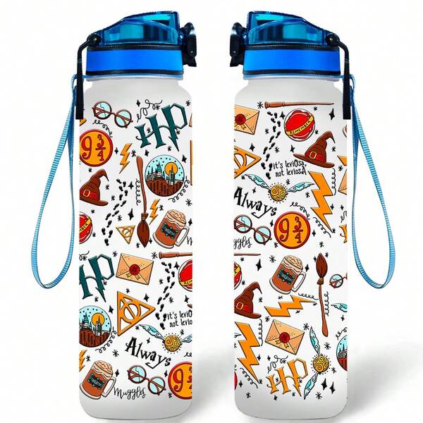 Harry Potter 32oz Large Capacity Sports Water Bottle With Harry Potter Magical Elements Pattern, Shockproof Matte Plastic Direct Drinking Sports Water Cup, Portable Leak-Proof Travel Mug, Suitable For Outdoor Sports, Fitness, Camping, 1pc