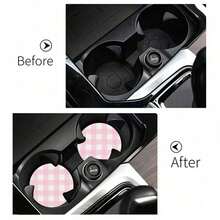 2pcs Car Cup Coaster Stylish & Durable Fast-Drying Non-Slip Car Cup Mat - 粉紅色網格 - 查看 10