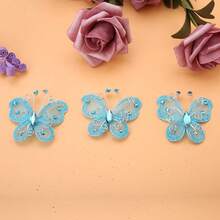Mariposas de Organza, 24 Piezas Alambre de Malla Transparente Brillo Mariposa Tela Mariposas Boda Ropa Decoración Suministros de Bricolaje (Blanco) - Azul - Ver 9