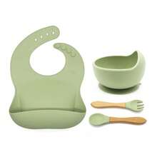 4pcs Silicone Feeding Utensil Set, Includes Silicone Bib, Bowl, 1 Pair Fork & Spoon, Customizable With Name & Pattern - Multicolor - View 11