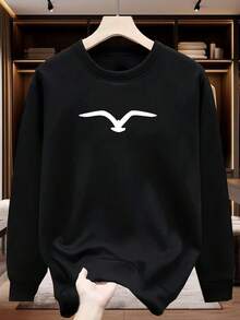 Men Winter Wear Sweatshirt Crewneck Hoodie with Seagull Design Fleece Material Suitable for Autumn Winter Holiday Gift Y2K Style - Negro - Ver 1