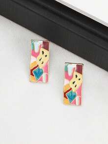 1 Pair Exquisite Dopamine Themed Vintage Oil Painting Elegant Business Luxury Earrings, Romantic French Style - Rectangular Wave Earrings - View 3