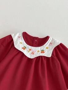 Urocza sukienka dla dziewczynek z haftowanym królikiem wiśniowym, wiosna/jesień