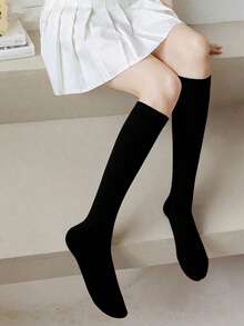 1 Pair Children's Solid Color Knee-High Socks, Casual & Versatile For Girls Aged 8-16, Suitable For Boys And Girls Aged 10-16, Autumn/Winter