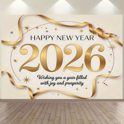 1件 2026新年快乐横幅 - 金色闪光，配节日绳索和星星，适用于客厅、卧室、办公室和派对装饰，适合所有季节，多种尺寸，多用途派对背景，适合男女通用装饰、室内和室外装饰、摄影工作室、花园装饰、派对装饰和电话亭。