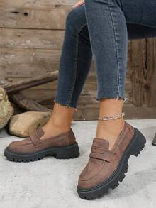 Giày lười đế dày phong cách Anh cổ điển dành cho nữ, giày Oxford thường ngày, giày sinh viên đi chơi ngoài trời - màu nâu - Xem 3