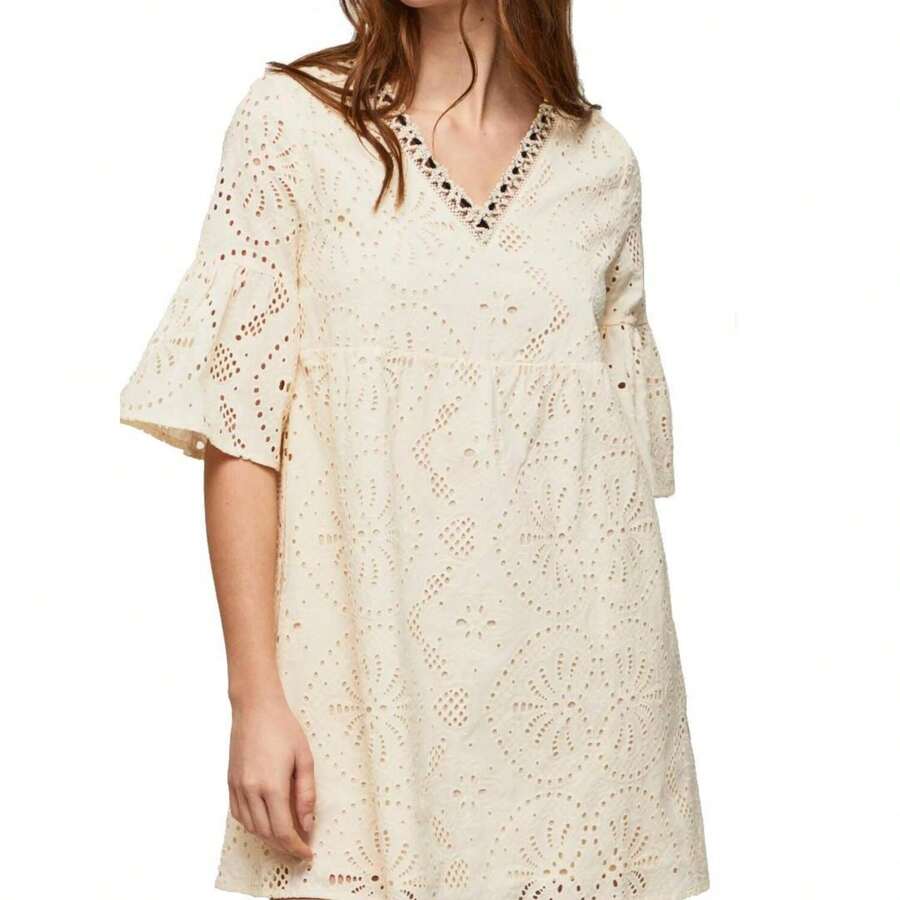 Vestido Padma Pepe Jeans: Vestido elegante y versátil de Pepe Jeans en algodón 100%. Sus mangas francesas acampanadas y corte holgado le dan un toque bohemio y moderno. Ideal para cualquier evento, combínalo con sandalias bajas o tacón. Color beige, para mujeres que buscan comodidad y estilo.  ✅Entrega 24/48h (España peninsular). - Beis - Ver 1