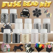 1000 piezas de cuentas Perler negras y blancas de 2,6 mm en botella pequeña rellenable, ligeras y portátiles, adecuadas para manualidades de accesorios DIY y decoración