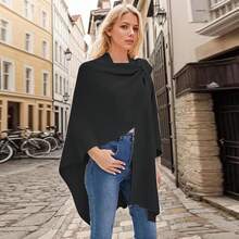 Capa Poncho para Mujer 130x150 cm - Capa Elegante de Punto Suave, Chal Bufanda Grande con Frente Cruzado para Otoño e Invierno - Oficina, Viaje, Hogar - Negro - Ver 3