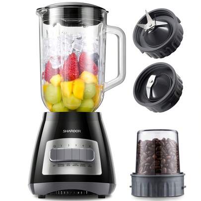  SHARDOR Blenders For Smoothies, Max 700W, 52 Oz Glass Jar Smoothie Blender, Countertop Blender & Grinder Combo, 9 Functions With 5 Speeds For Shakes, Puree, Crush Ice, And Chop.
