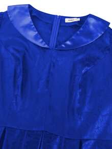 Elegant Plus Size Royal Blue Midi Dress For Women With Long Bishop Sleeves And Jacquard Fabric Flared Hem - Màu xanh lam - Xem 5