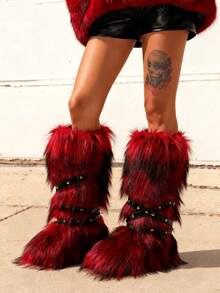 New Winter Warm Plush Artificial Fur Women's Strap Snow Boots - Long Tube Boots With Soft Lining, Comfortable Slide Design, Fashionable Strap Design, Suitable For Outdoor And Indoor Wear In Cold Weather, Neutral Long Ankle Artificial Raccoon Skin Snow Boots - Solid Color Classic, Super Smooth Fur Touch, Perfect Choice For Christmas And Halloween, Y2K Style! Y2K Fashion Men's And Women's Snow Boots - Made Of Synthetic Washed Bear Skin, Silky Ground Touching Fur, Classic Solid Color Tones, Ideal For Christmas And Halloween! Long Unisex Synthetic Raccoon Skin Snow Boots - Solid Color Classic, Super Smooth Fur Landing, Essential For Christmas And Halloween, Edgy Y2K Vibe! Christmas And Halloween Must-Have Fake Washed Bear Skin Snow Boots (Suitable For Both Men And Women) - Solid Color Classic Tone, Smooth Fur Touching The Ground, Fashionable Y2K Appearance! Y2K Men's And Women's Long Boots Snow Boots - Super Smooth Floor Leather, Perfect For Christmas And Halloween Celebrations! - 紅色 - 查看 1