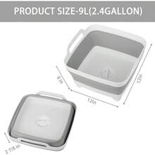 Dishpan For Washing Dishes 2.4Gal/9L Wash Basin With Draining Plug Carry Handles Collapsible Bucket For Cleaning Portable Sink Foldable Plastic Tub - Xám - Xem 2