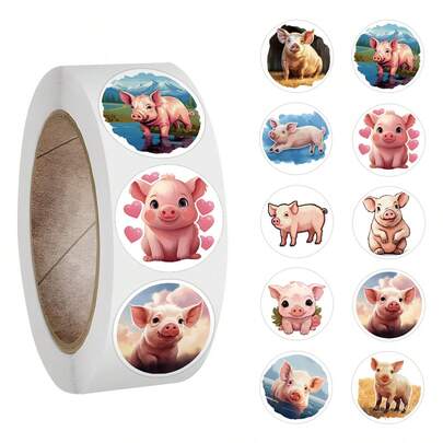 500 Stück Schwein Aufkleber Rolle Vinyl Ästhetik Aufkleber für Scrapbooking, Tagebuch, Stoßstange, Skateboard, Wasserflasche, Cartoon, Schutzhelm, Auto Aufkleber