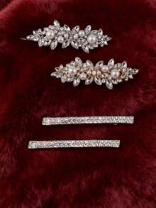 2/4/6/8/10 Peças Presilhas de Cabelo com Strass, Grampos de Cabelo com Cristal e Pérola Cintilante, Acessórios de Cabelo Elegantes para Casamento, Baile, Dia dos Namorados, Dança, para Cabelos Grossos e Longos, Noivas, Mulheres e Meninas, Tiaras - A - Visão 11