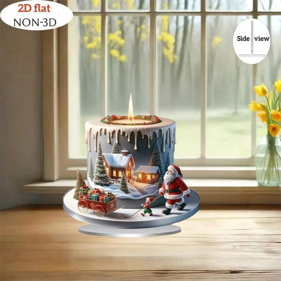 Lodge Style Acrylic 3D Candle Christmas Scene Tabletop Decoration - Pop Culture Theme, Multipurpose Acrylic Decor For Home, Cafe, Office - No Text