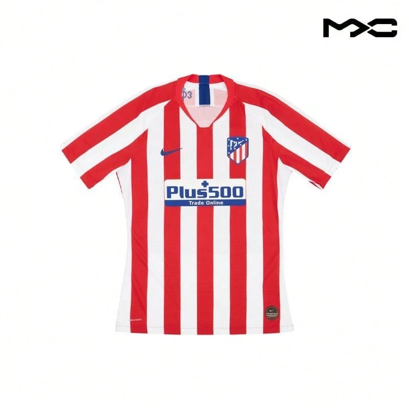 Striped Logo Casual Short Sleeve Football Jersey 19-20 Season Atletico Madrid Home Player Version Red Jersey Men