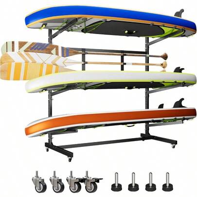Kayak Storage Rack,Kayak Racks For Outdoor Storage,Freestanding Kayak Stand With Wheels,3 Adjustable Kayak Storage Rack For Indoor,Outdoor,Garage,Shed,Dock,Black