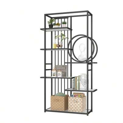 Metal Shelf 100 X 30 X 180 Cm Modern Style Solid Steel Tube Geometric Structure Multi-Level Design Round Decoration Suitable For Home Decor White + Black