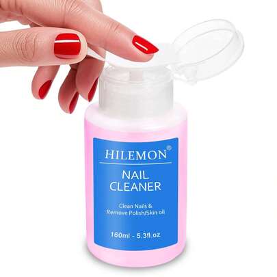HiLemon Push-On Nail Polish Remover, Multi-Purpose Nail Cleanser, Pump Bottle Design, Low Odor, -Friendly Formula, Effortless 30-Snd Removal For Regular Polish 160ml (Surface Cleanser)