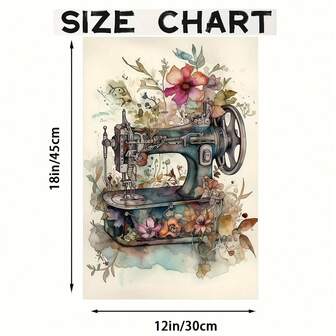 Póster artístico de máquina de coser con inspiración vintage - Impresión en lienzo de acuarela floral, decoración de pared estética, arte de pared impermeable sin marco para sala de estar, dormitorio, oficina, decoración del hogar, excelente para costureras y artesanos, 1 pieza, 12x18 pulgadas