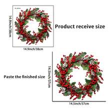 1 PIEZA Corona de Navidad realista de bayas rojas, corona artificial hecha a mano con hojas verdes vívidas, decoración festiva duradera y de alta calidad, perfecta para Navidad, Año Nuevo, invierno, ideal para decoración interior, exterior, puertas, paredes, chimeneas, hogar, oficina, escaparates, fiestas, suministros navideños