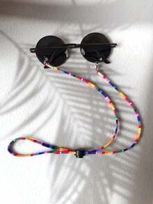1pc Boho Retro Bohemian Style Striped Paisley Weave Rainbow Plaid Pattern Personality Outdoor Sports Anti-Lost Eyeglass Lanyard, Available In Multiple Colors, Made Of Linen With Metal Lobster Clasp And Silicone Ring (Eyeglasses Not Included)