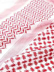 Two-Piece Arabic Red And White Checkered Headscarf Set (Including 57cm Headband) - 140cm, Traditional Burgundy Print, With Black Headband. - Red + Bearded 57 Headband - View 4