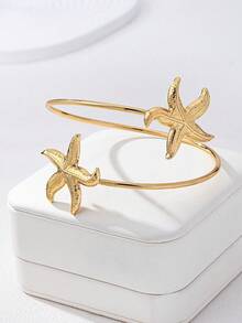 1pc Fashionable Casual Starfish Arm Cuff Bracelet, Beach Resort Accessory For Women - 金色 - 查看 2