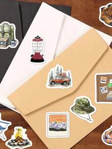 500pcs Camping Gear Sticker Pack For Notebook, Laptop, Scrapbook, Water Bottle, Guitar, Helmet, DIY Decor - Multicolor - View 4