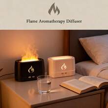 7 Adjustable Flame Colors Aromatherapy Humidifier With Flame Effect, USB Powered Desktop Humidifier, Plastic Material, Evaporates Cool Mist, Suitable For Home And Office - 白色 - 查看 2