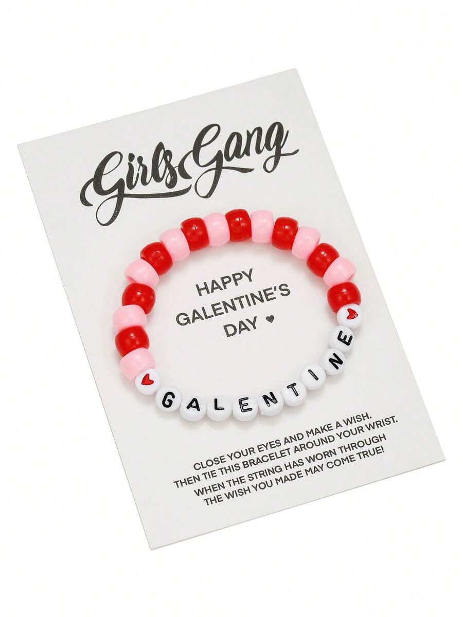 1pc Boho Style Colorful Beaded Letter Charm Elastic Bracelet, Suitable For Girls Daily Outfit, Party, Gift