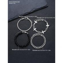 4Pcs/5pcs Men's Chain Bracelet Set, Stylish And Simple All-Match Stainless Steel Twisted Hollow Cross Beaded Bracelet Sets Suitable For Men To Wear Daily When Going Out As Gifts For Friends, Family And Boyfriends.Christmas And Valentine's Day Gifts For All Seasons And Can Be Worn All Year Round, Mom, Mother, Mother's Day, Gifts - 銀色 - 查看 5