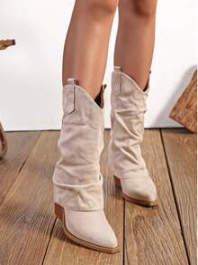 尖头粗跟经典靴，适合夏季毕业舞会、度假、返校、大学生派对等场合，时尚别致，尽显女王风范。圣诞节、迪斯科派对、秋季、新年、情人节、秋冬新款，等你来选！ - 米色 - 查看 4