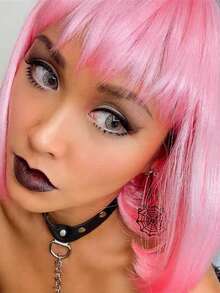 Polyester Christmas Party Wig, Short Straight Colorful Bobo Head, Realistic Pear Blossom Bangs Cosplay Wig For Women