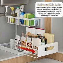 LISM Under-Sink Storage Cabinet, L-Shaped Design Fits Under The Sink Space, Equipped With 2 Layers Of Sliding Pull-Out Storage Drawers, Suitable For Multiple Settings Including Kitchen, Bathroom, Living Room, And Bedroom.