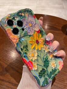 Colorful Floral Oil Painting Design Phone Case Compatible With Apple  15 Pro Max,  14,  13,  12,  11, Spring/Summer Blue Light Protection Soft Bumper Cover - Nhiều màu - Xem 7