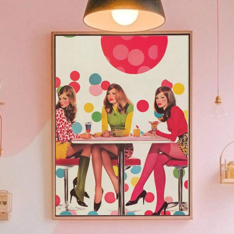 1 pieza Cartel de arte de pared de arte pop retro, collage de moda vintage, arte de pared vintage, decoración de los años 60, acento colorido para el hogar, arte divertido para la sala de estar - Pósteres Pintura en lienzo Artes de pared Decoración del hogar Sin marco
