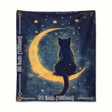 Cozy Cat And Moon Watercolor Flannel Blanket - Soft Warm All-Season Throw For Naps, Camping, Travel |   Contemporary Style, Digital Print, 51x59 Inch, Perfect Gift For Friends, Family & Loved Ones, Cozy Blanket, Camping Accessory, Whimsical Design, Plush Texture - White - View 8